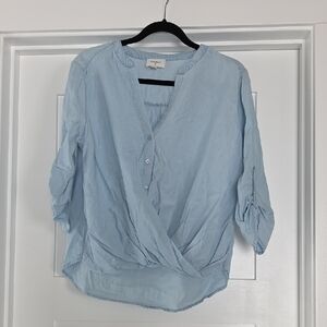 Everly Cobalt Light Blue Draped V-Neck Women’s Top
